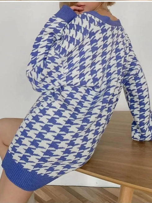 'Morraine' Checkered Long Sleeve Cardigan - Celes Fashion